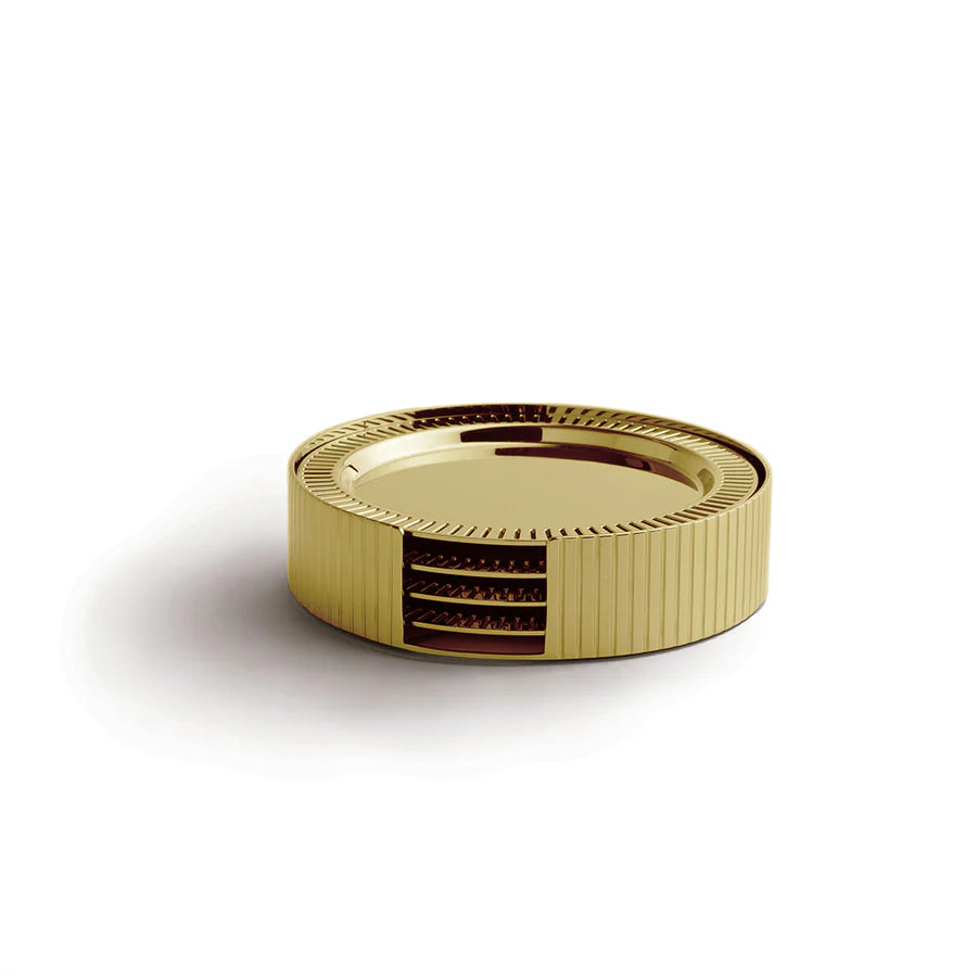 Striations Coasters in Holder, SIlver & Gold