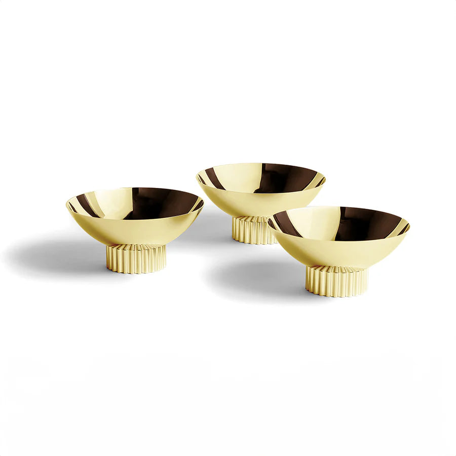 Striations Tio Bowl Set, Silver & Gold