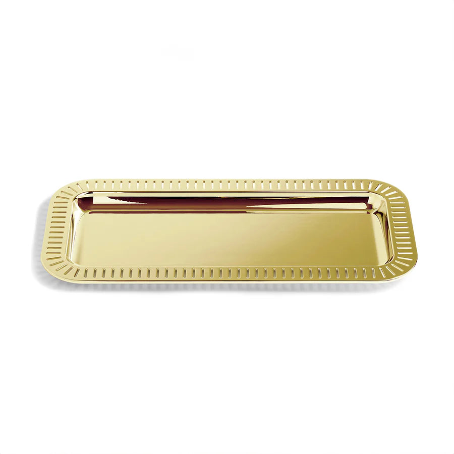 Striations Small Rectangular Serving Tray, SIlver & Gold