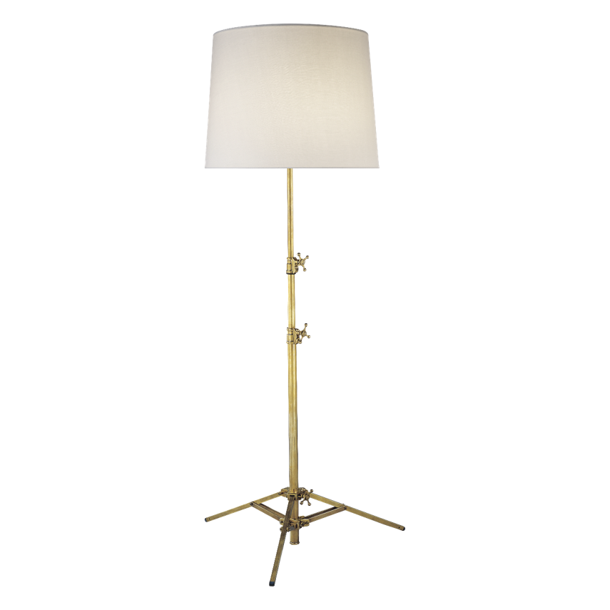 Studio Floor Lamp in Hand-Rubbed Antique Brass with Linen Shade, duvallatelier.com