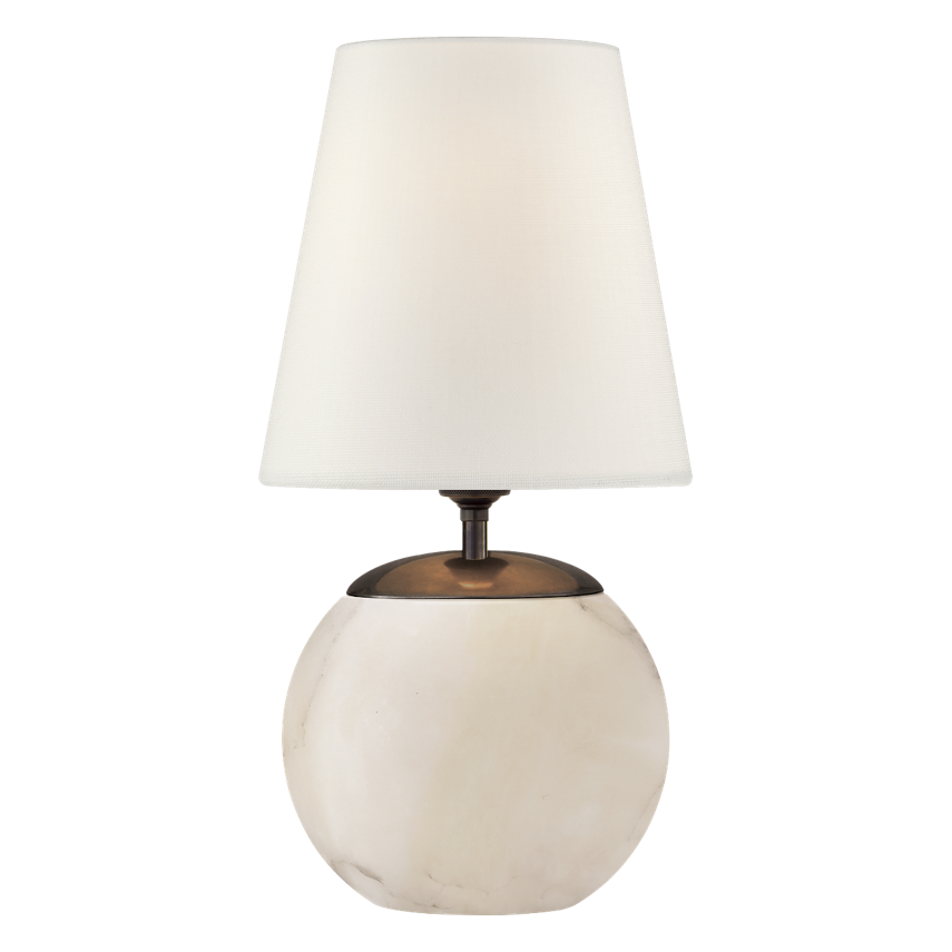 Terri Round Accent Lamp in Alabaster with Linen Shade, duvallatelier.com