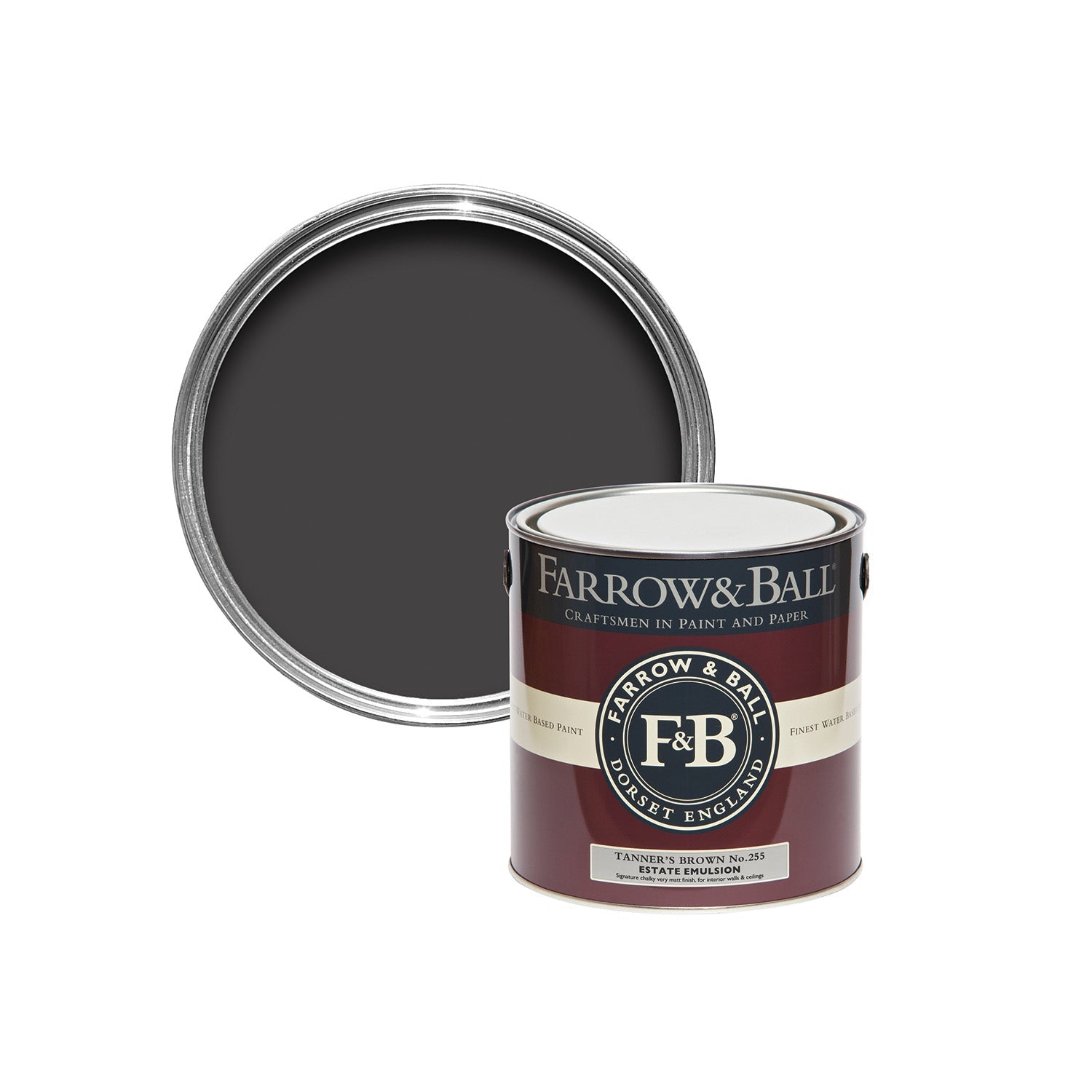 Farrow & Ball Tanner Brown No. 255 paint sample pot, duvallatelier.com
