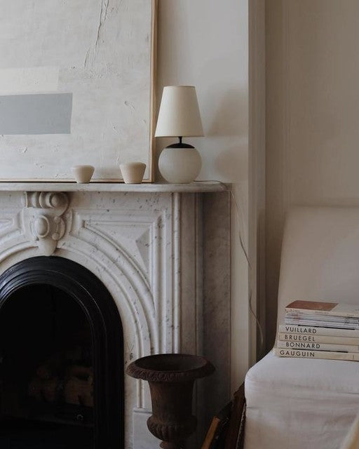 Terri Round Accent Lamp in Alabaster with Linen Shade, duvallatelier.com