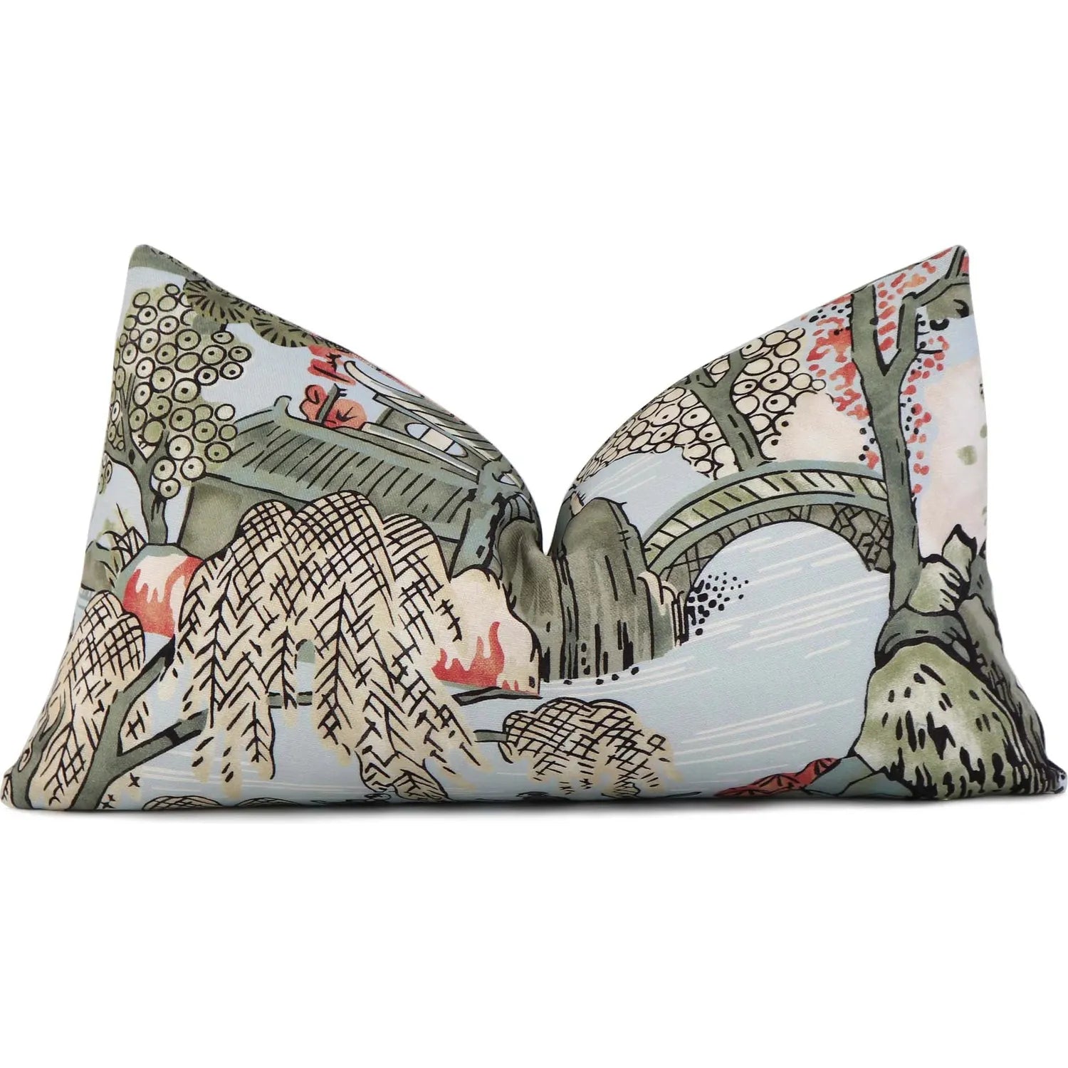 14x20 ASIAN SCENIC PILLOW ROBINS EGG BLUE