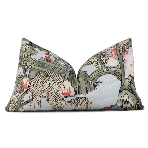 14x20 ASIAN SCENIC PILLOW ROBINS EGG BLUE