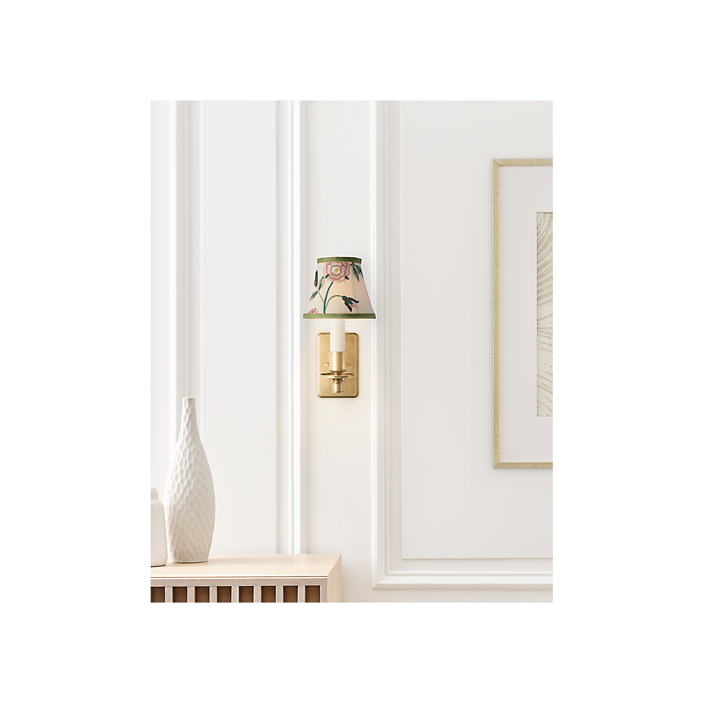 Tara Small Sconce - Embroidered Royal Silk Schumacher Shade, duvallatelier.com