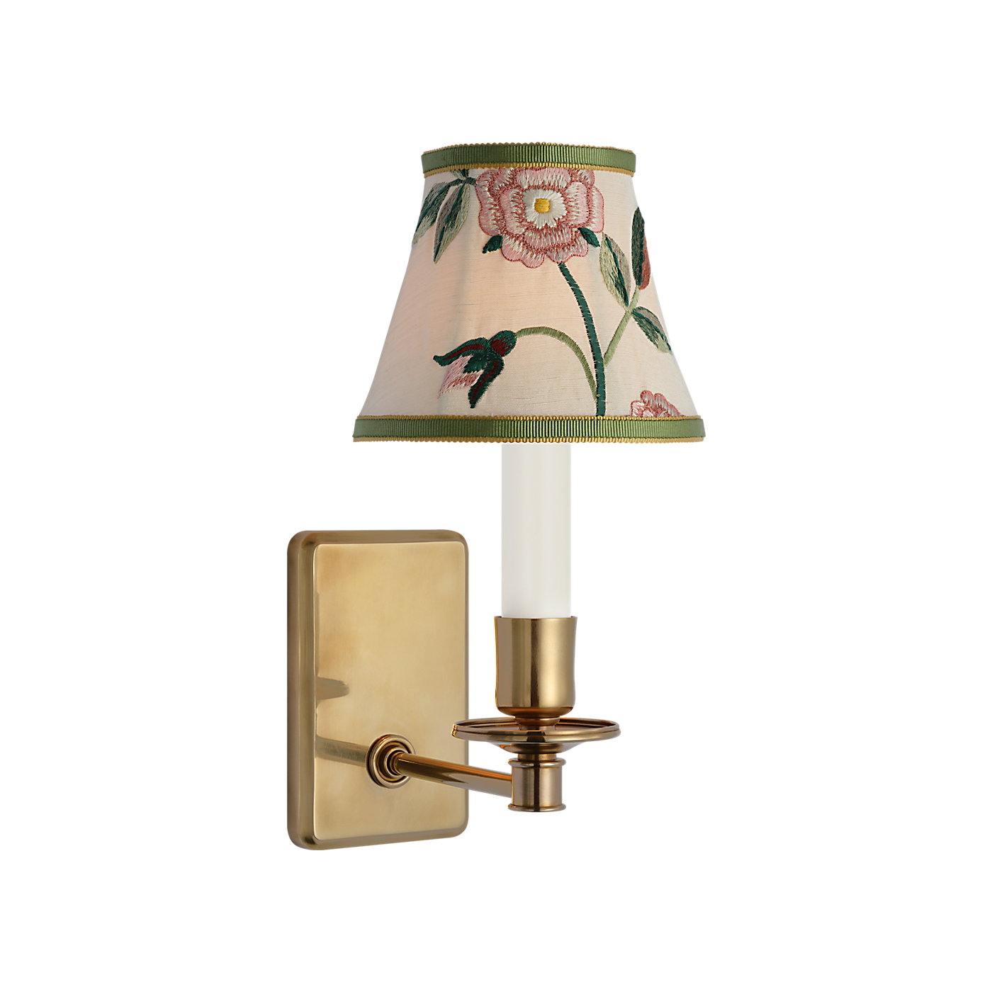 Tara Small Sconce - Embroidered Royal Silk Schumacher Shade, duvallatelier.com
