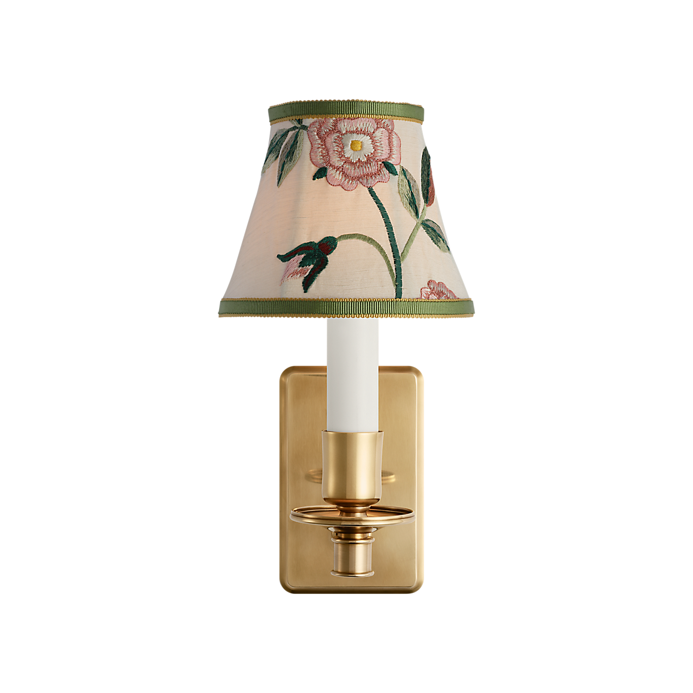 Tara Small Sconce - Embroidered Royal Silk Schumacher Shade, duvallatelier.com