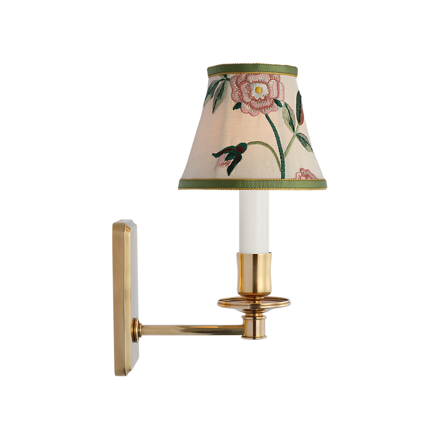 Tara Small Sconce - Embroidered Royal Silk Schumacher Shade, duvallatelier.com
