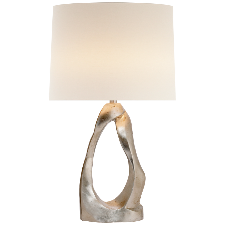 Cannes Table Lamp-Burnished Silver Leaf with Linen Shade