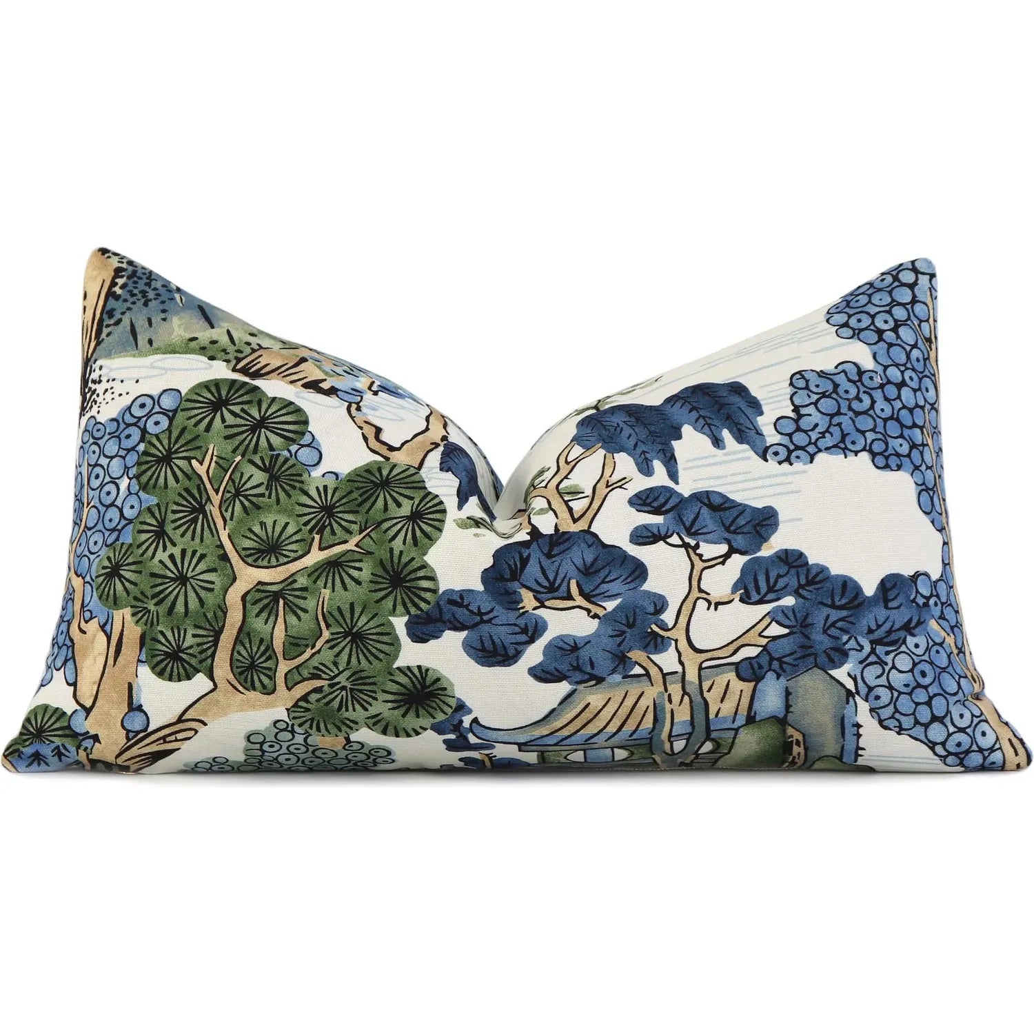 14x20 ASIAN SCENIC PILLOW BLUE GREEN