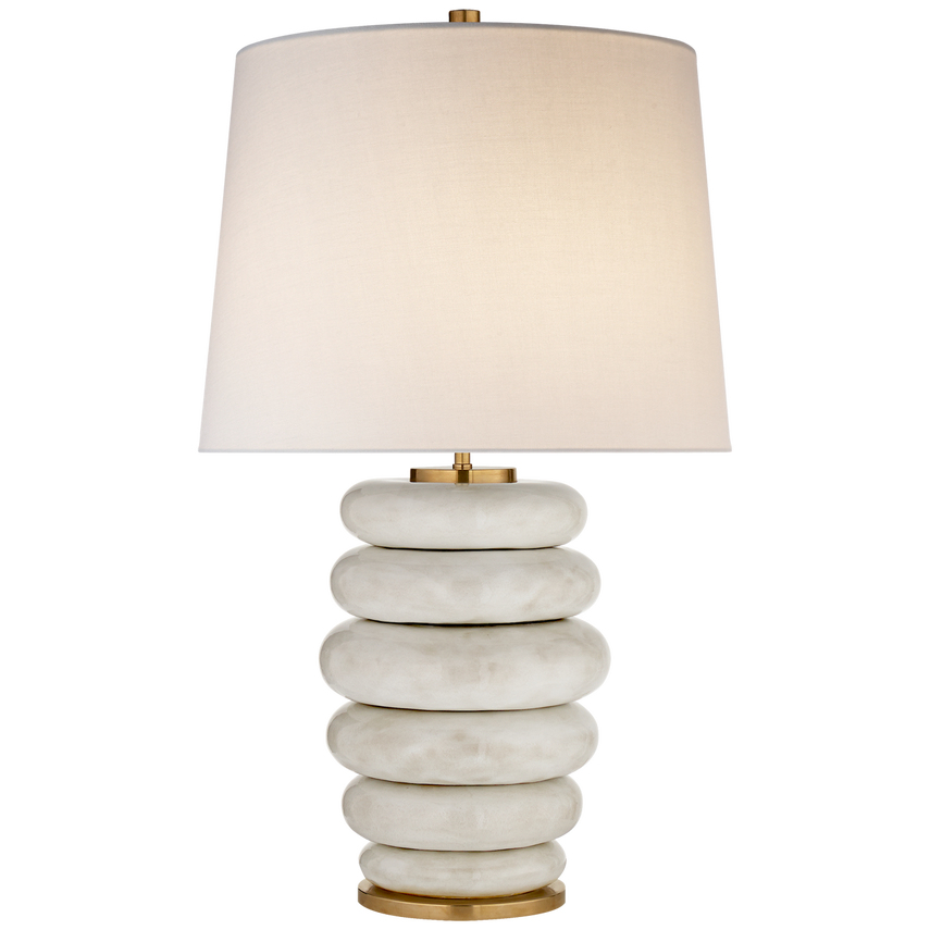 Phoebe Stacked Table Lamp in Antiqued White with Linen Shade