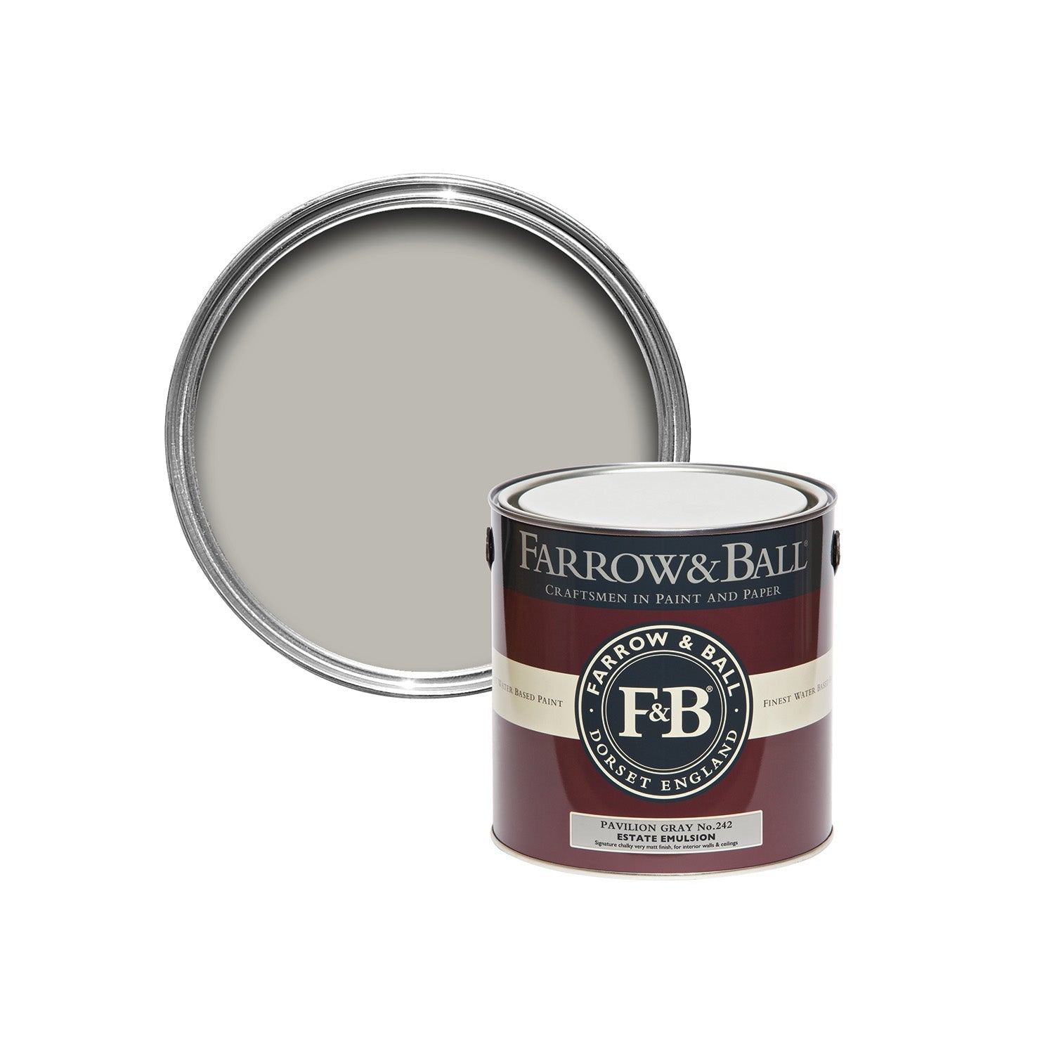Farrow &amp; Ball Pavilion Gray No. 242 paint sample pot, duvallatelier.com