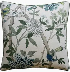 22x22 HYDRANGEA BIRD GREEN PILLOW