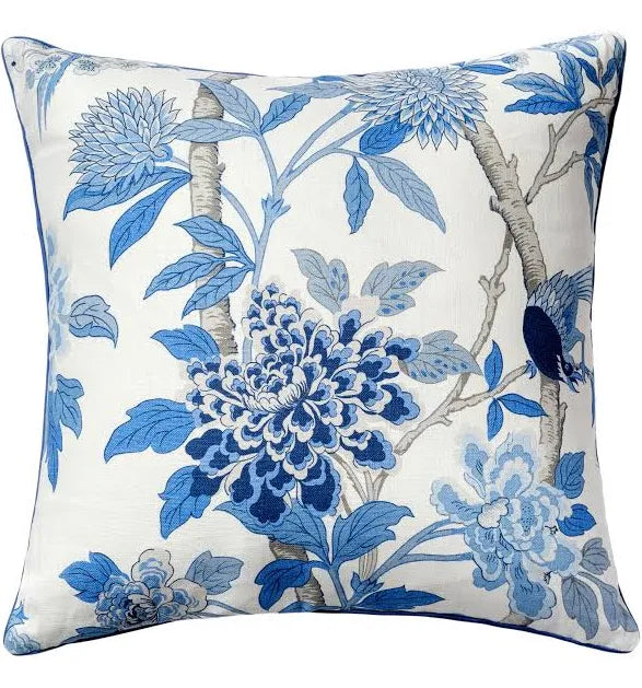22x22 HYDRANGEA BIRD BLUE PILLOW