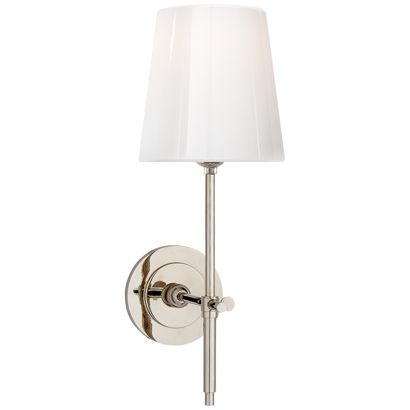 Bryant Sconce Polished Nickel with White Glass, duvallatelier.com