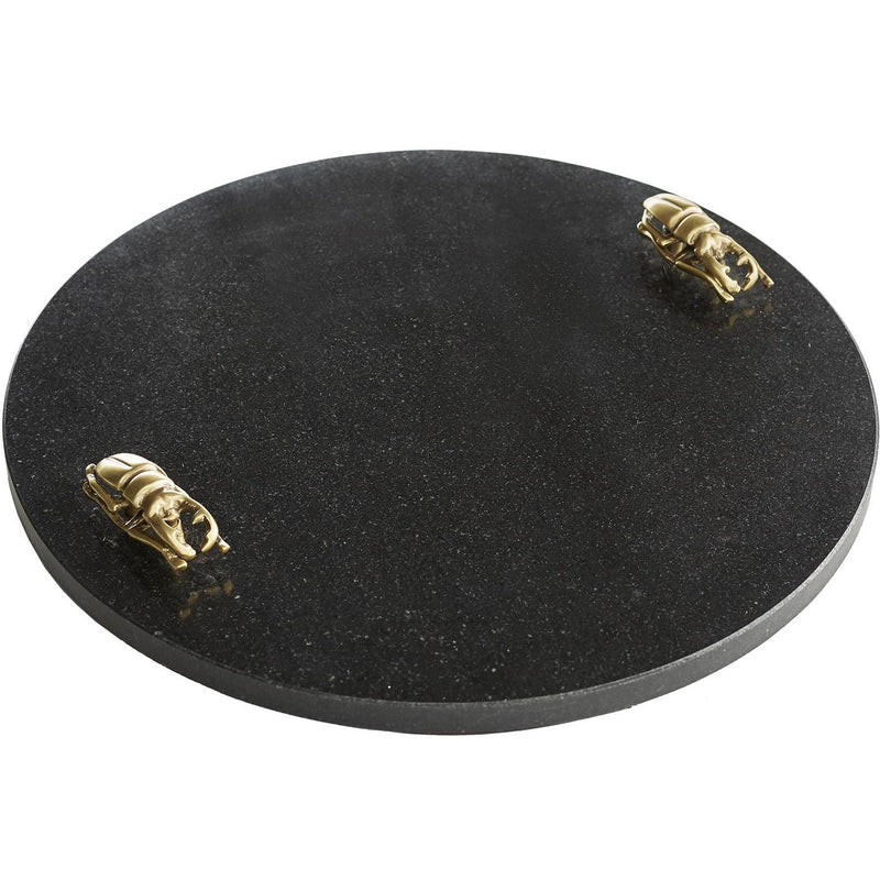 Dimensions: 2"H x 15"Diameter Honed Black Granite Tray Antique Brass Egyptian Scarab Beetle Perfect for Candles, Collectibles, and Charcuterie * Granite May Vary, Duvall Atelier