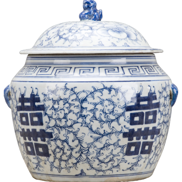 Blue and White Lidded Double Happiness Box