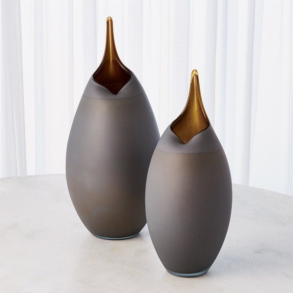FROSTED GREY VASE WITH AMBER CASING LG