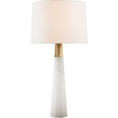 Visual Comfort Olsen Table Lamp in Alabaster and Hand Rubbed Antique Brass with Linen Shade/ Duvall Atelier