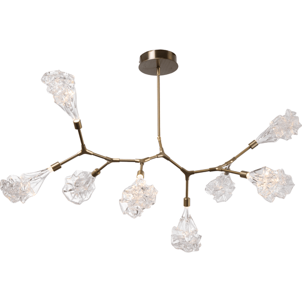 OAH  26" - 83", adjustable WIDTH  49.3" DEPTH 32.2" WEIGHT  50 lbs UL LISTING  UL Listed Dry ELECTRICAL TYPE LED WATTAGE 21 LUMENS 1440 COLOR TEMP 2700 A ‘branching bubble’ chandelier unlike any other – the new Blossom Modern Branch linear suspension replaces the uninspired bulb with one-of-a-kind handblown glass shades reminiscent of flowering buds.