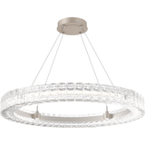 ASSCHER 36" RING CHANDELIER, Reminiscent of a classic diamond tennis bracelet, this 36” diameter ceiling fixture adds a touch of modern elegance to any space. Integrated LED light refracting through clear hand-cast glass creates beautiful ambient light, while cleverly concealed down lights provide additional task lighting. The touch of LED-lit hand blown glass nod to an organic aesthetic that exudes casual sophistication. Each glass shade is a one-of-a-kind artisan creation. Duvall Atelier