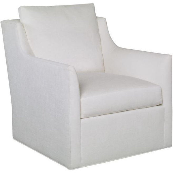 CHADDOCK FURNITURE KELSEY SWIVEL CHAIR,  The Kelsey Swivel Chair has relatively trim arms to allow a generous seat and a back pillow, cleverly sized to live within the seam lines, allows excellent comfort. The swivel chair floats effortlessly, altogether graceful in traffic, and it sits comfortably for both men and women. Available in your choice of fabric or leather and the option of a swivel. Customization is possible.  DUVALL ATELIER  