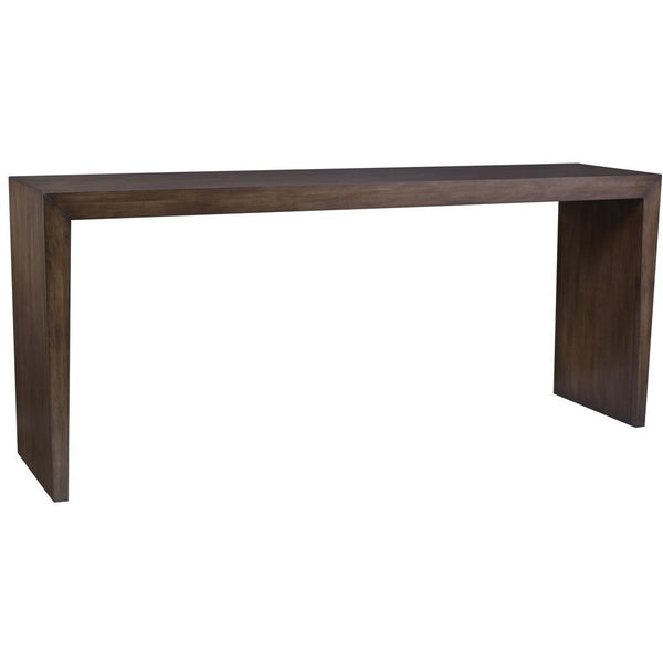 With mid-century sensibilities, the Colton console table is characterized by a top that miters seamlessly into corresponding tapered legs. The angular effect creates a crisp sense of refinement.  Quartersawn Oak in Shale finish.  Overall Dimensions:	78 W 18 D 32 H (inches)
