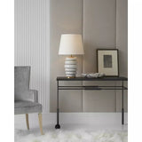Phoebe Stacked Table Lamp in Antiqued White with Linen Shade