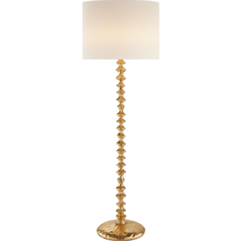 Visual Comfort Lillian Floor Lamp in Gild Designer: AERIN   Height: 64.5"  Width: 21.5"  Base: 15" Round  Socket: 2 - E26 Dimmer  Wattage: 2 - 75 A/  Duvall Atelier