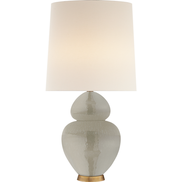 Visual Comfort Michelena Table Lamp in Shellish Grey with Linen Shade  Height: 33.75"  Width: 17"  Base: 5.25" Round  Socket: 2 - E26 Keyless w/ Dimmer  Wattage: 2 - 60 A/ Duvall Atelier