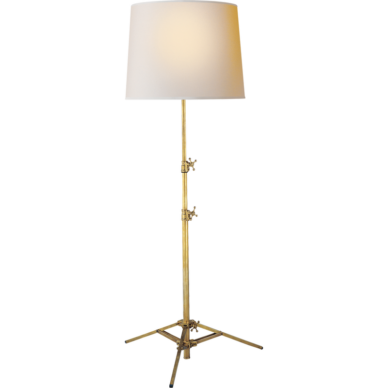 Studio Floor Lamp in Hand-Rubbed Antique Brass with Natural Paper Shade