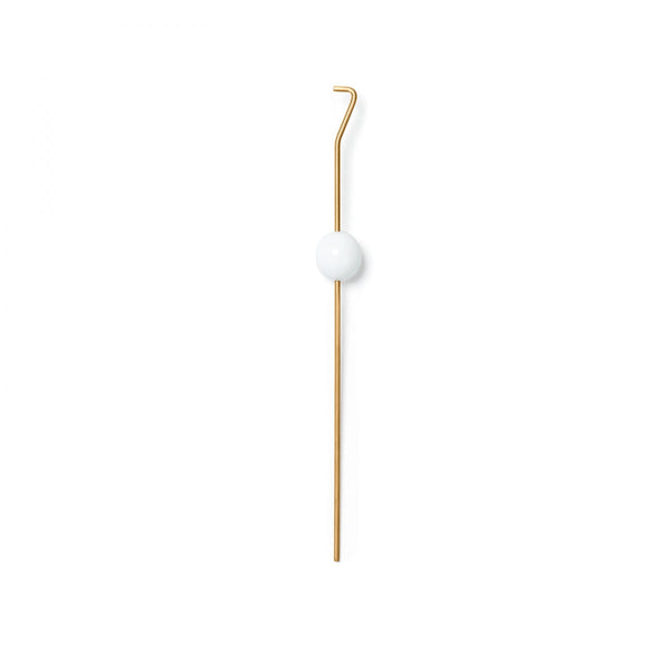 8.25"L  Antiqued Yellow-Brass with White Handle  Used for the extinguishing of candle wicks without smoke. Sphere.