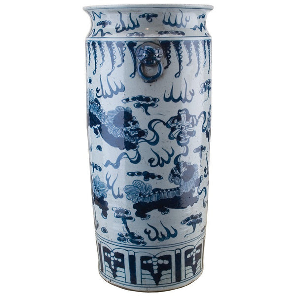 Oriental Danny Blue and White Cylindrical Vase, Duvall Atelier 
