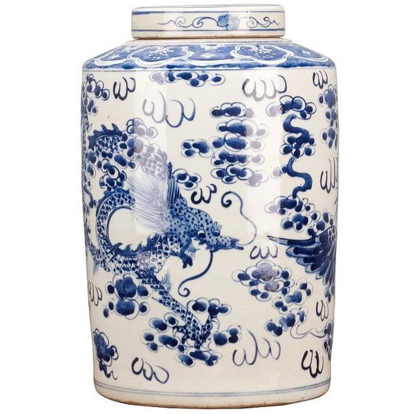 Oriental Danny Blue and White Lidded Sleeve Vase, Duvall Atelier 