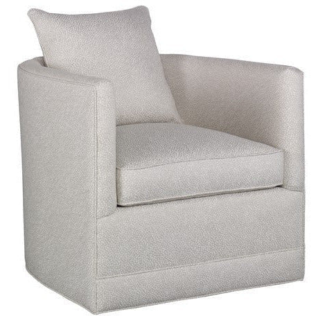 CHANDLER SWIVEL CHAIR - Grey Flannel Velvet The Chandler swivel chair is one of the most comfortable and sleek chairs out there. It sports a curved back with a plush tall back pillow and the perfect arm height. Our showroom pair is shown in beautiful flannel gray velvet. Also available to order in a custom choice of fabric or leather or skirted bottom. DUVALL ATELIER