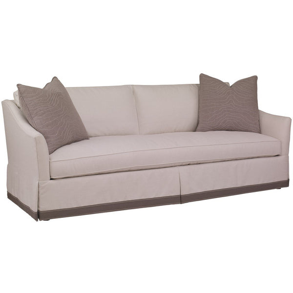Our Charlotte sofa has a beautiful profile with narrow, relaxed arms, comfy bench seat, double cushion back and kick-pleated waterfall skirt. Casual, but perfectly attired. Overall Dimensions:	88 W 36 D 34 H (inches) Arm:	H 25 Seat: H 18 D 23 W 77 (inches), Duvall Atelier