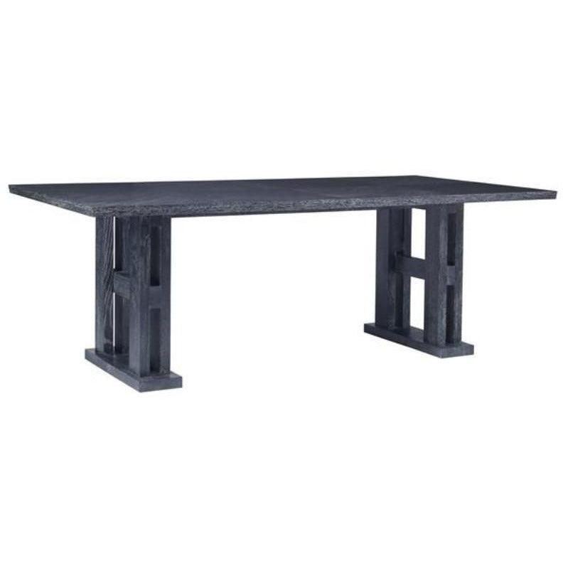 The Trestle Table is a historic furniture form, dating all the way back to the middle ages. Ours is inspired by modern form and features a reverse diamond pattern on the table top and a reverse-beveled edge. Made from beautiful Cerused Oak.  OVERALL:     86.5 W 44 D 40 H