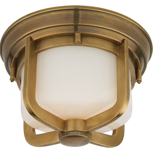 Visual Comfort Milton Short Flush Mount - Duvall Atelier. Finish: Hand-Rubbed Antique Brass with White Glass