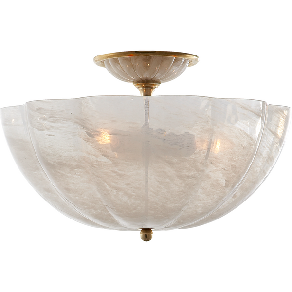 Rosehill Semi-Flush - Duvall Atelier. Hand Rubbed Antique Brass with White Strie Glass