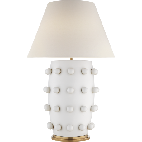 Linden Table Lamp in Plaster White with Linen Shade.  Designer- Kelly Wearstler  34.25" H 23" W   Base 9" round