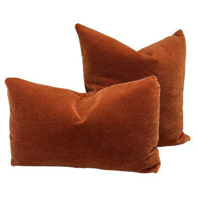 CINNAMON MOHAIR PILLOW Shown in a beautiful soft mohair velvet. Available in 21x21 and 12x19 sizes. DUVALL ATELIER